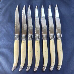 Laguiole Steak Knives Set of 7 Pearl Cream Handles Z4013 Bee Made In France